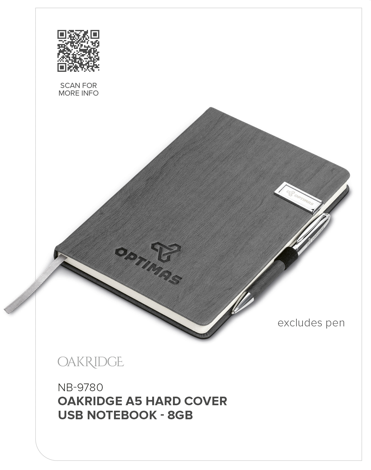 NB-9780 - Oakridge A5 Hard Cover USB Notebook - 8GB - Catalogue Image